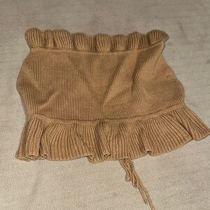 Tan Knit Ruffle strapless top